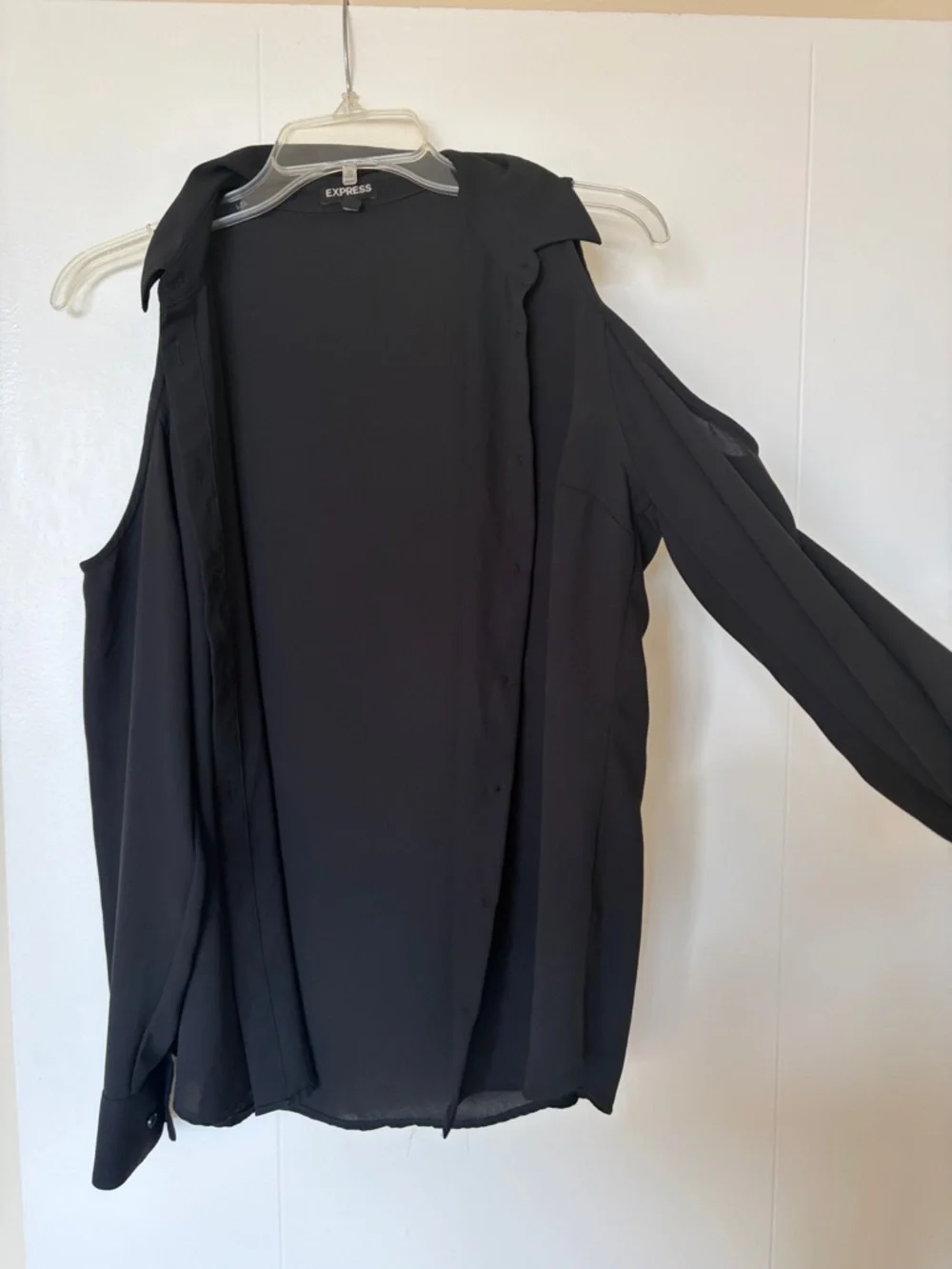 Express Black Cold-Shoulder Button-Down Blouse - Picture 1 of 6